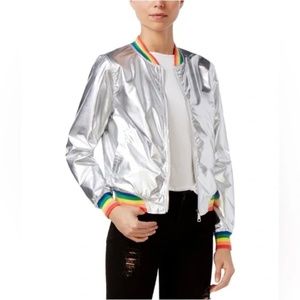 Ban.do Bomber Jacket Silver Metallic rainbow size Medium